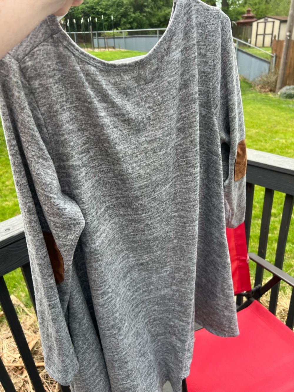 Beeson River Gray Knit Top with Brown Accents
